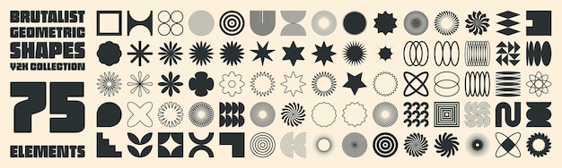 Vector brutalist geometric shapes modern symbols simple primitive elements and forms retro design trendy