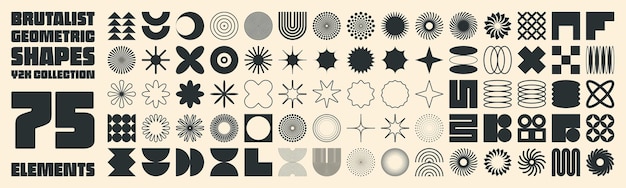 Vector brutalist geometric shapes modern symbols simple primitive elements and forms retro design trendy