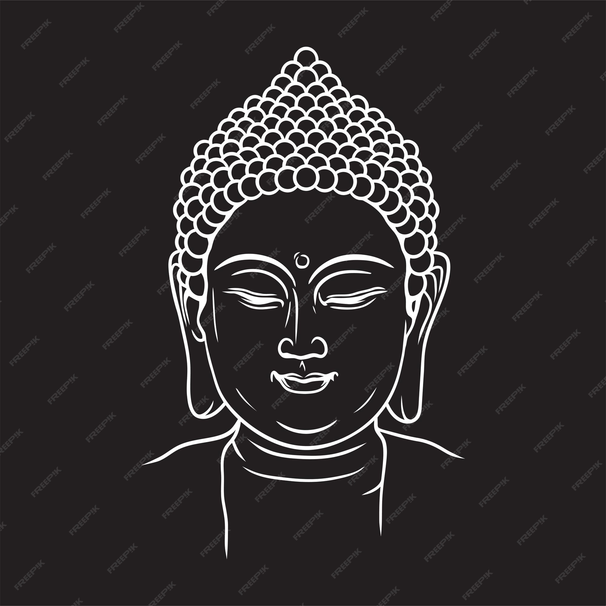 Premium Vector | Buddha's head vector line art on black background