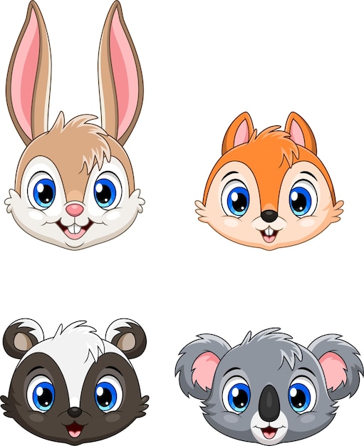 Cartoon animal head collection set