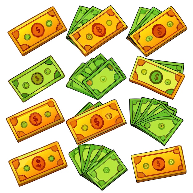 Vector cartoon money and coins fun and colorful currency illustrations for financial content