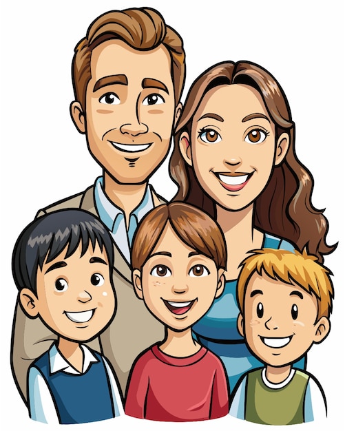 Vector a family photo of a family with a baby and a man with a blue shirt