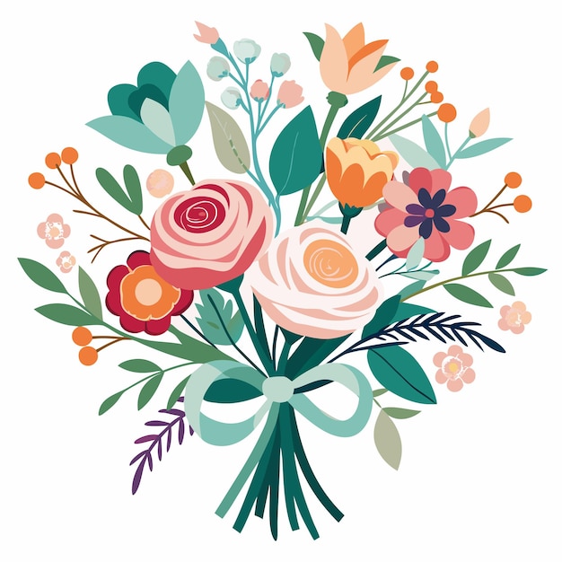 Vector a floral bouquet with a ribbon design wedding holiday and others