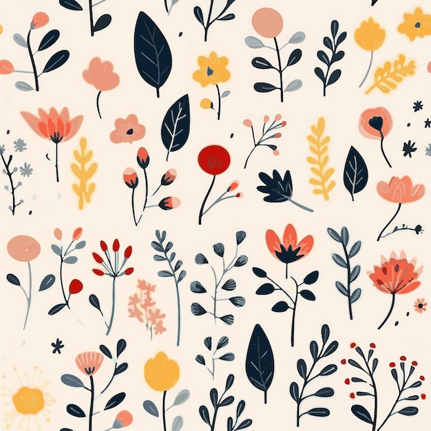 Premium Vector | Floral leaf handdrawn doodle seamless pattern