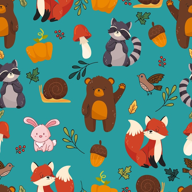 Premium Vector | Forest animals seamless pattern illustration vector