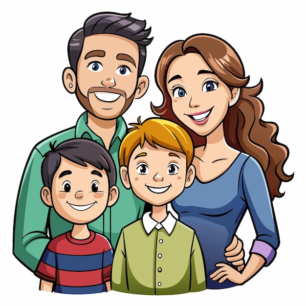 Vector happy family of four cartoon illustration