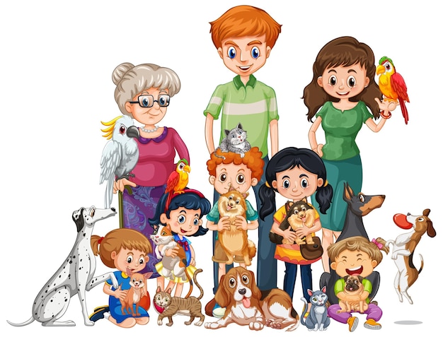 Vector happy family with many dogs