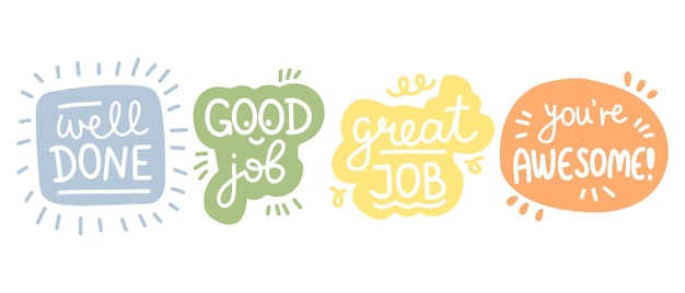 Job and great job stickers School reward encouragement stamp Student icon Vector illustration