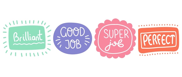 Job and great job stickers School reward encouragement stamp Student icon Vector illustration