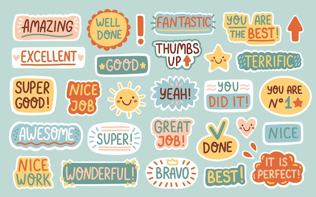 Job and great job stickers set vector illustration