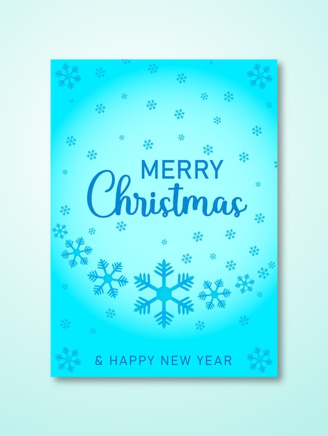 Merry Christmas and Happy New Year greeting card with snowflakes, cross, deer, gift box, tree