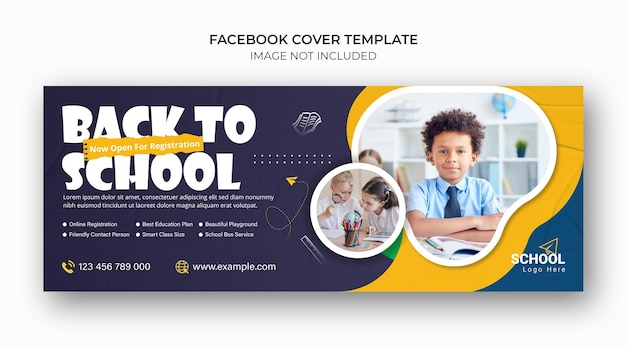 Vector school admission facebook cover design higher education promotion horizontal banner web template