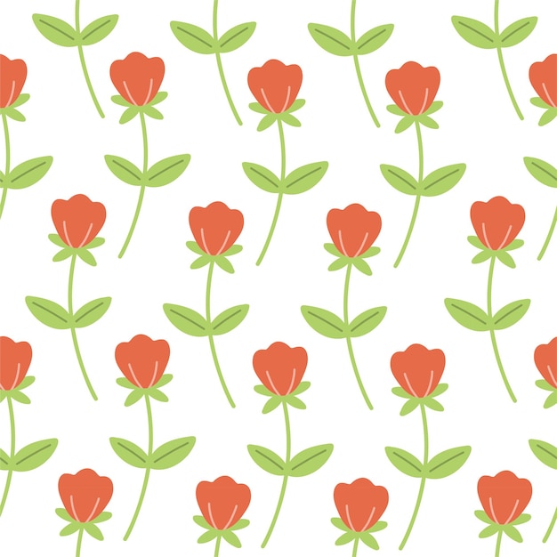 Seamless pattern with red roses and green leaves