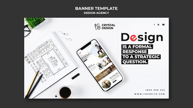 PSD gratuito banner orizzontale di agenzia di design