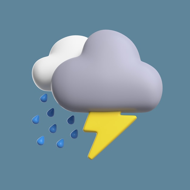 PSD gratuito icona 3d per condizioni meteorologiche con pioggia e fulmini