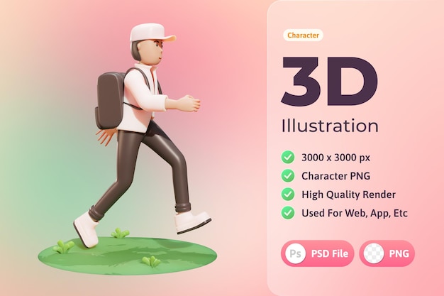 PSD gratuito illustrazione 3d personaggio, high school boy, utilizzato per web, app, infografica