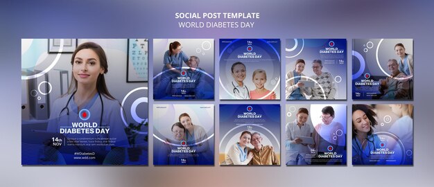 PSD gratuito raccolta di post sui social media per la giornata mondiale del diabete