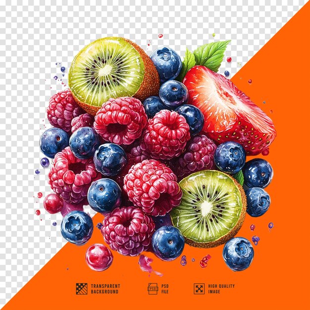 PSD immagine di esplosione di frutta tropicale fresca e vibrante senza sfondo di qualità hd