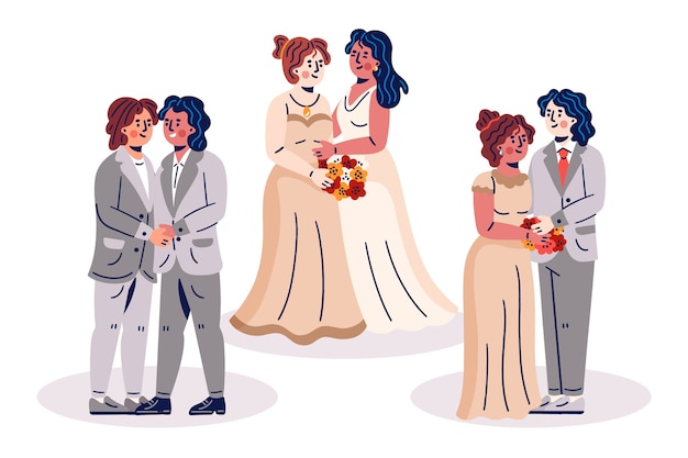 Vecteur gratuit collection de couples de mariage dessinés à la main