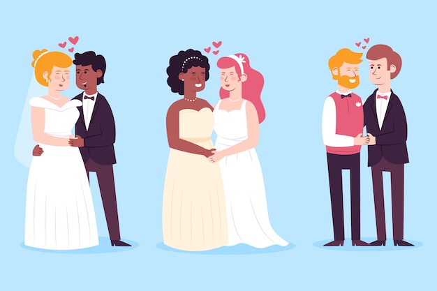 Vecteur gratuit collection d'illustration de couples de mariage