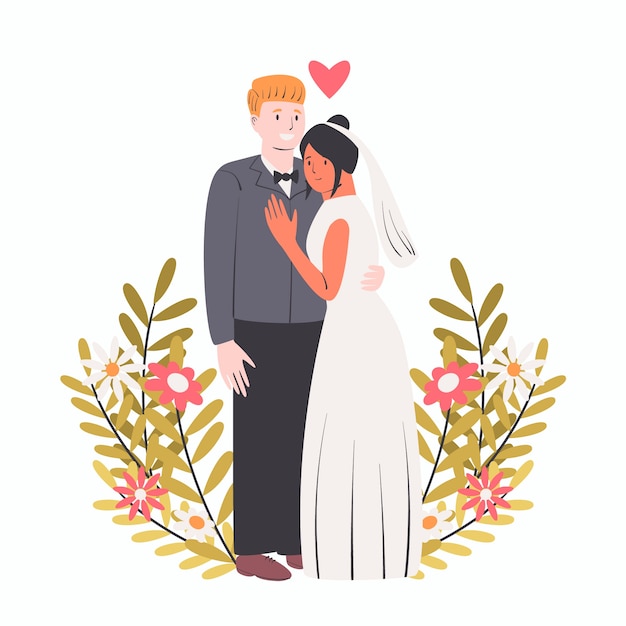 Vecteur gratuit couple de mariage dessiné à la main