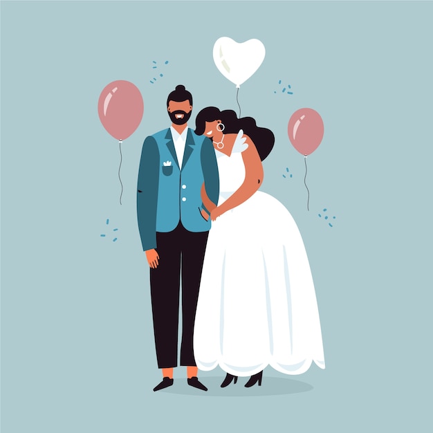 Vecteur gratuit couples de mariage au design plat