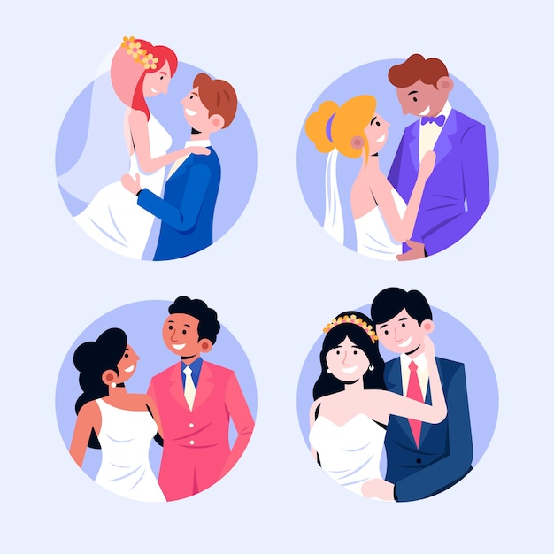 Vecteur gratuit couples de mariage au design plat