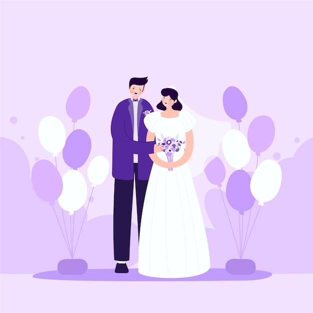 Vecteur gratuit couples de mariage au design plat