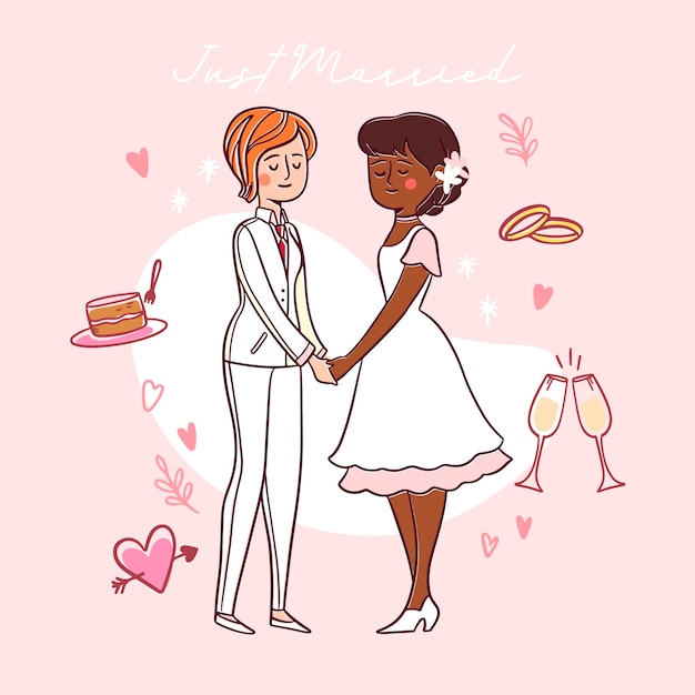 Vecteur gratuit épouses de mariage dessinés à la main