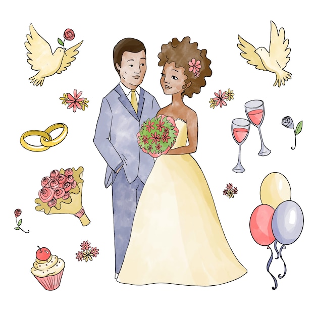 Vecteur gratuit illustration avec couple de mariage