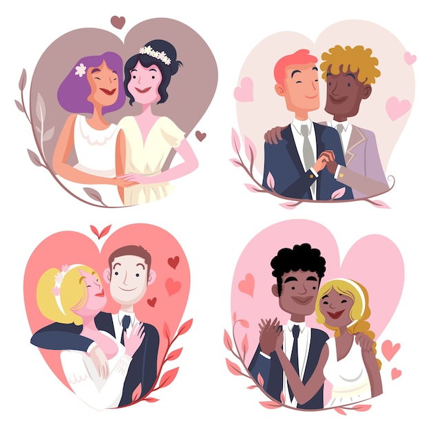 Vecteur gratuit illustration de couples de mariage