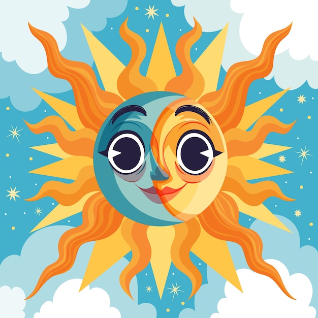 Vecteur gratuit illustration de dessin soleil et lune dessinés à la main