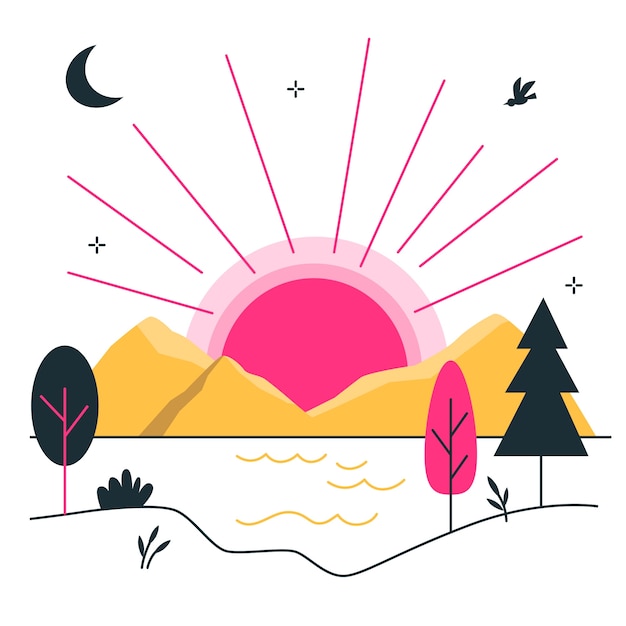 Vecteur gratuit illustration du concept du ciel au lever du soleil