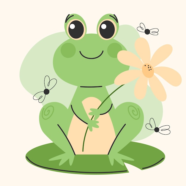 Vecteur gratuit illustration de grenouille adorable plat organique