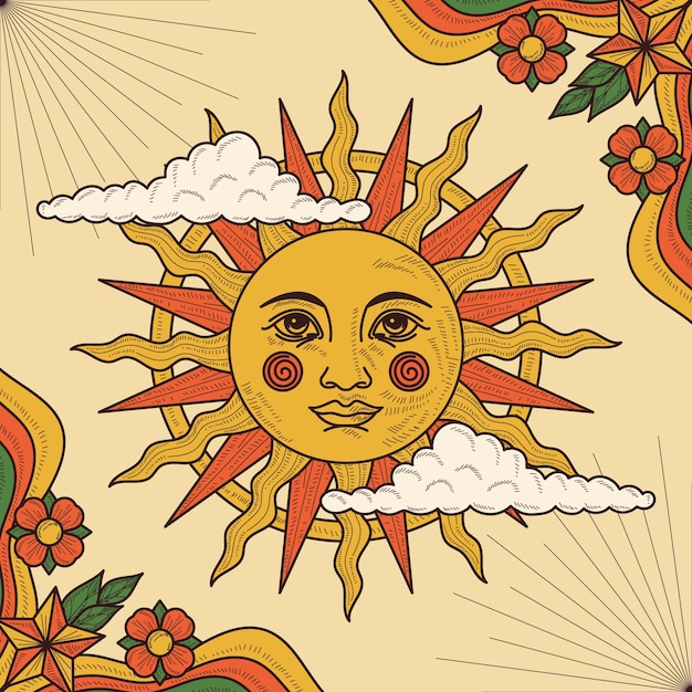 Vecteur gratuit illustration de soleil rétro dessiné à la main