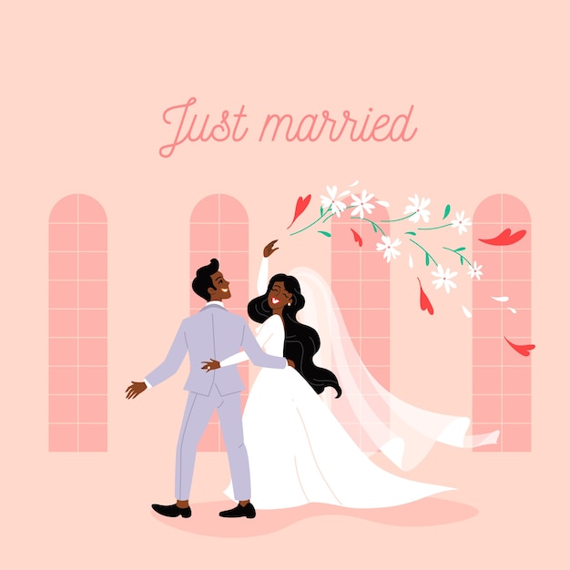 Vecteur gratuit le marié et la mariée se marient