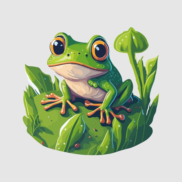 Vecteur grenouille mignonne dans le jardin illustration artwok