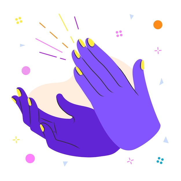 Vecteur illustration de mains applaudissant et acclamant en violet