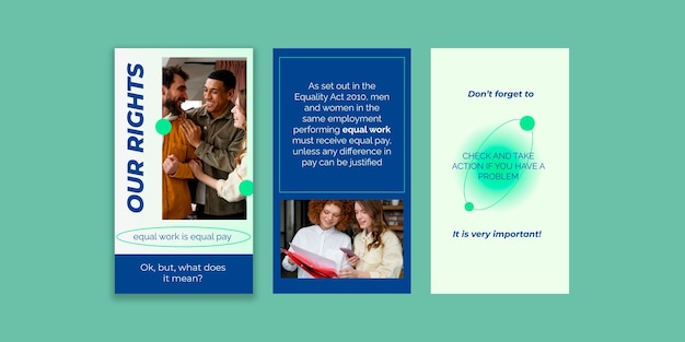 Conjunto moderno de historias de instagram de igualdad salarial