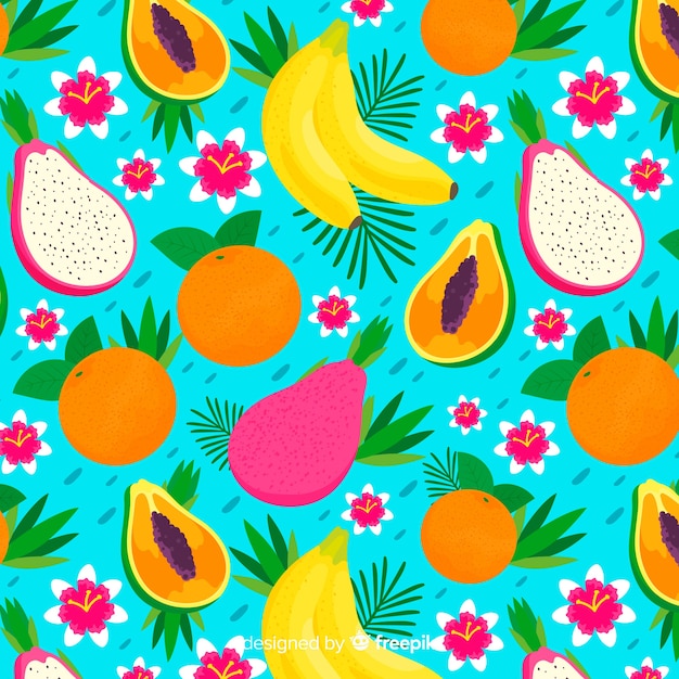 Vettore gratuito modello di frutta tropicale disegnato a mano