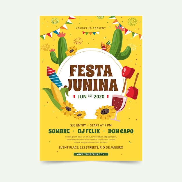 Vettore gratuito modello di manifesto realistico festa junina