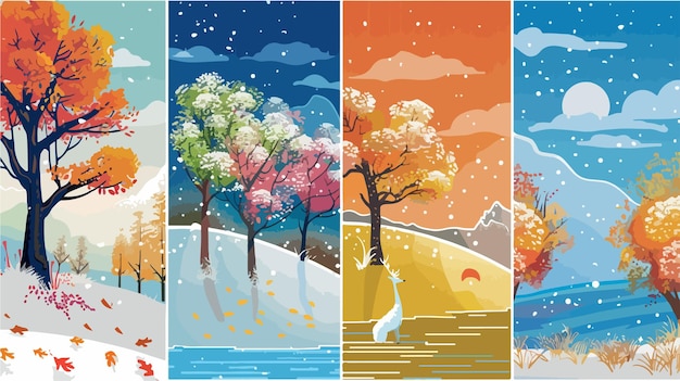 Vettore modello di calendario di disegni animati four seasons