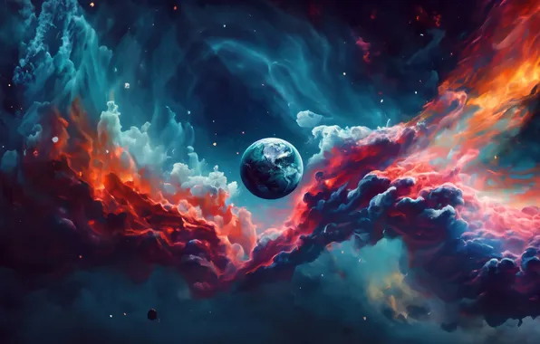 Picture space, nebula, planet