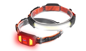 LakeForest 1000LM LED 3-Mode Headlamp Wide Band Headlight w/ Rear Light (2-Pack)