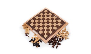 Deluxe Quality Wooden Chess Checker & Backgammon Set - Fold in Half for Storage