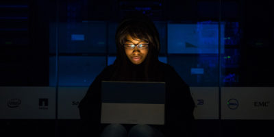 Woman working on laptop