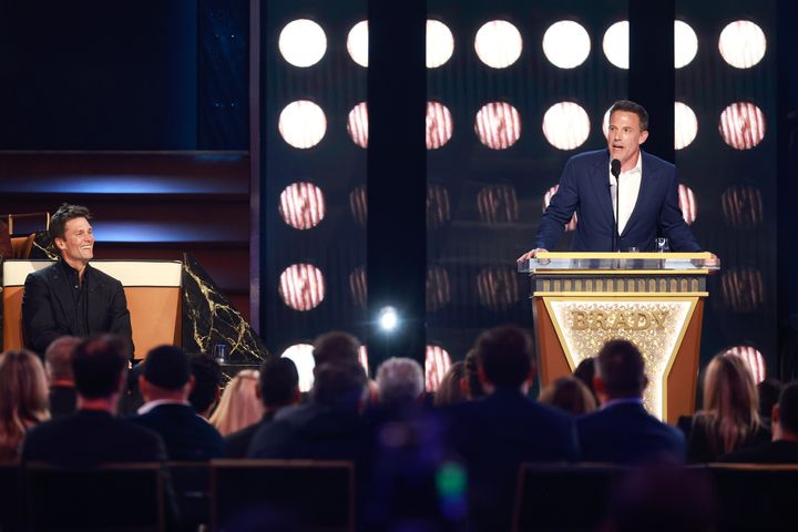 Brady and Affleck pictured onstage during "G.R.O.A.T: The Greatest Roast Of All Time: Tom Brady" for the Netflix is a Joke Festival on May 5. Glaser said that Affleck "didn't prepare" for his performance at the event. 