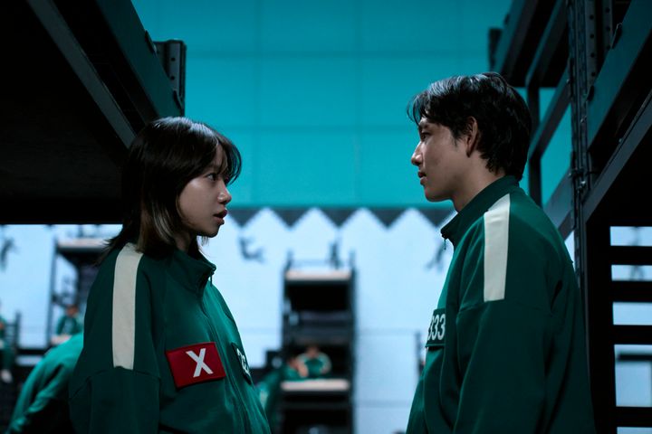 Jo Yu-ri as Kim Jun-hee, Yim Si-wan as Lee Myung-gi in "Squid Game" Season 2.