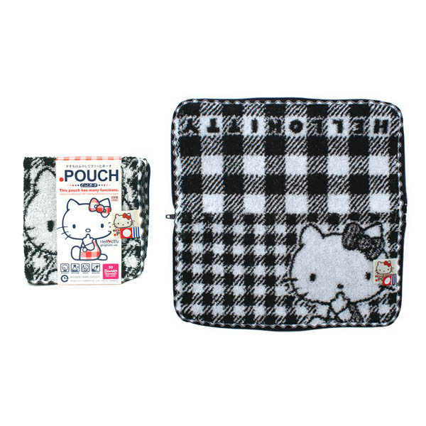 Hello Kitty 日本生活用品 PORCH 可吸水毛巾袋 Kitty凱蒂貓 黑白格紋 W