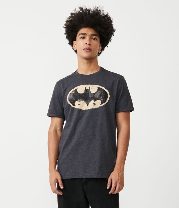 Camiseta em Algodão com Estampa do Batman e Manga Curta Preto